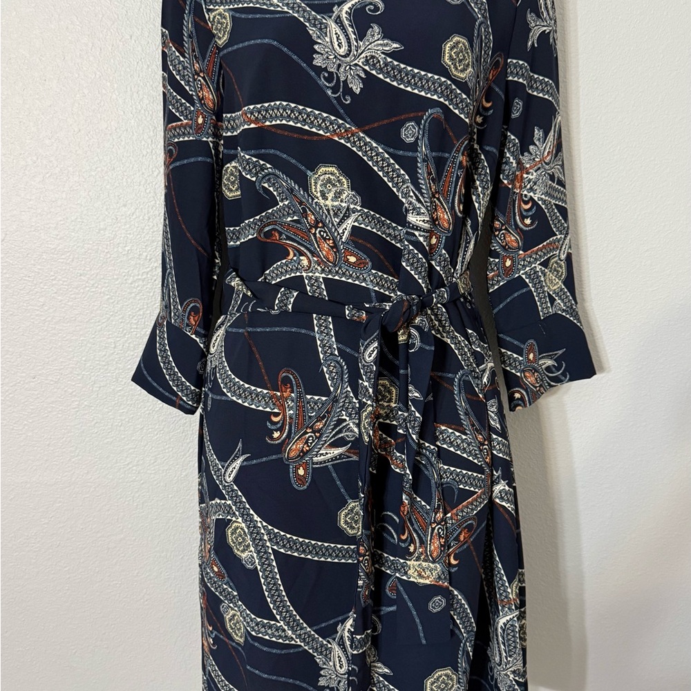 H&M Navy and cream Paisley 3/4 quarter Sleeve Dress